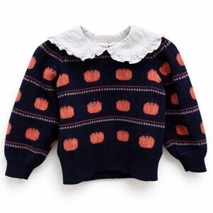Janie and Jack Pumpkin Fair Isle Collared Sweater: Navy, 12-18 months